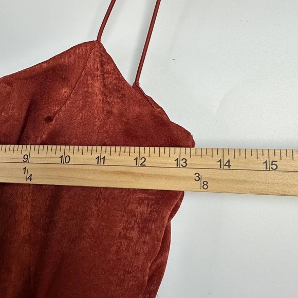 Lulus Marabel Rust Orange Satin Slit Backless Cami Midi Dress XS - Picture 11 of 15